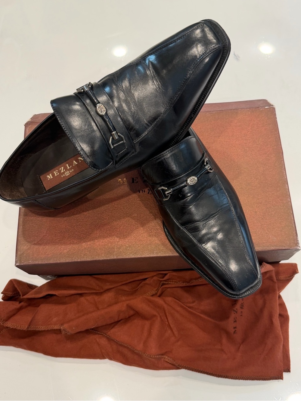Mezlan Black Leather Bit Slip-On Loafers